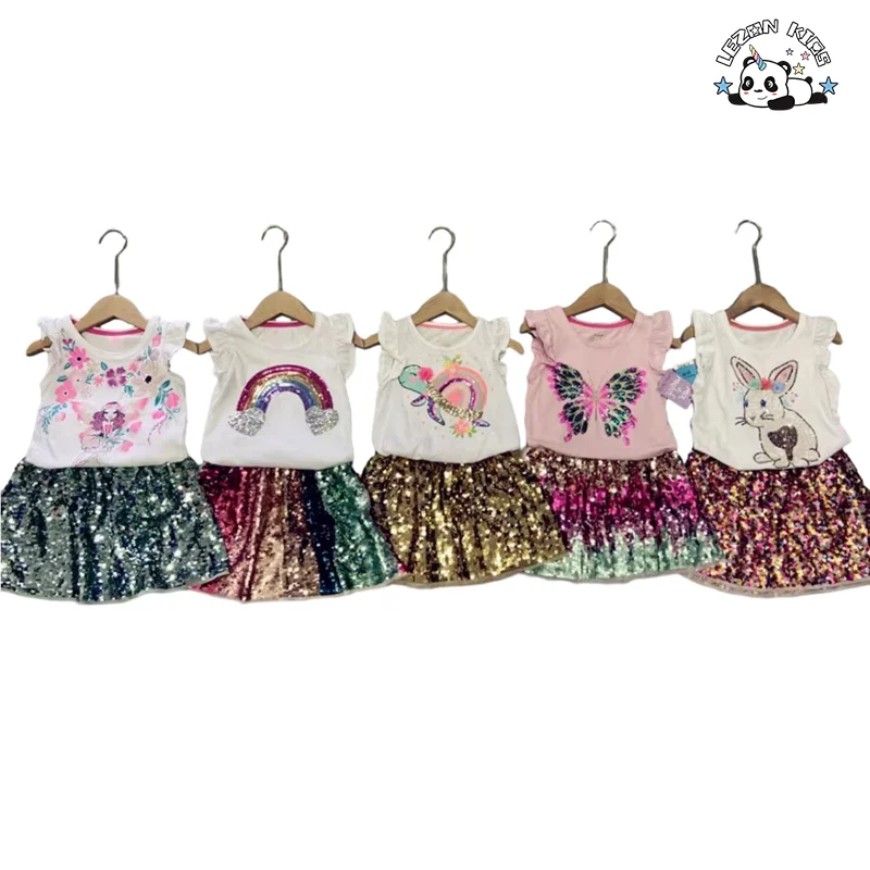 LEZONKIDS - Customize Designs Stylish Girls Sequin Skirt Satin Lining Kids Summer Skirts
